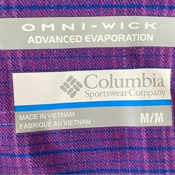 COLUMBIA Omni Wick Button Down Pink Blue Plaid Logo Shirt Long Sleeve - Picture 5 of 10